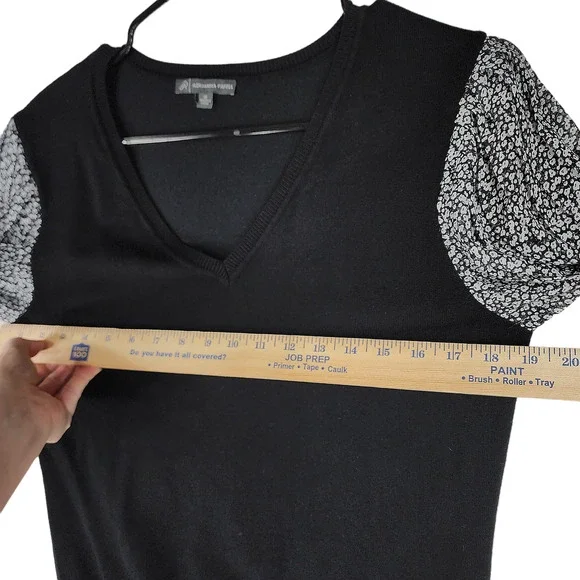 Adrianna Papell M Womens Bishop‎ Sleeve Sweater sMixed Media Black White Floral - Picture 5 of 12